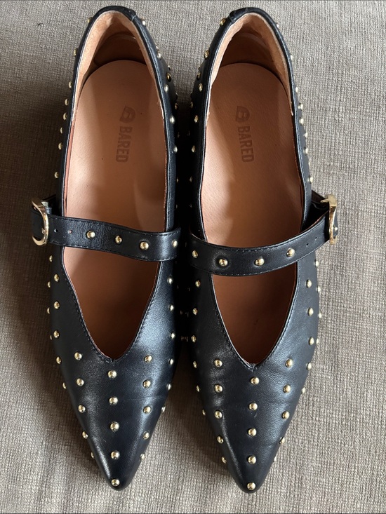 Bared Footwear Shoes - Bared Footwear Black Pointed Mary Jane Flats with Gold Studs